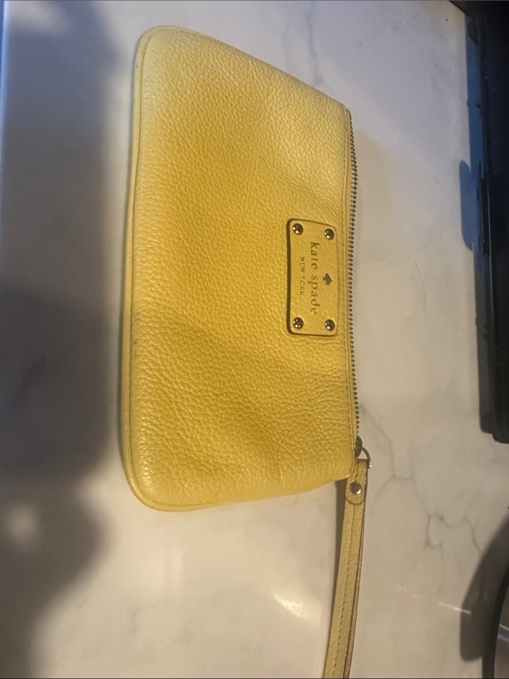 kate spade Lemon Yellow Pebbled Leather Wristlet Clutch
